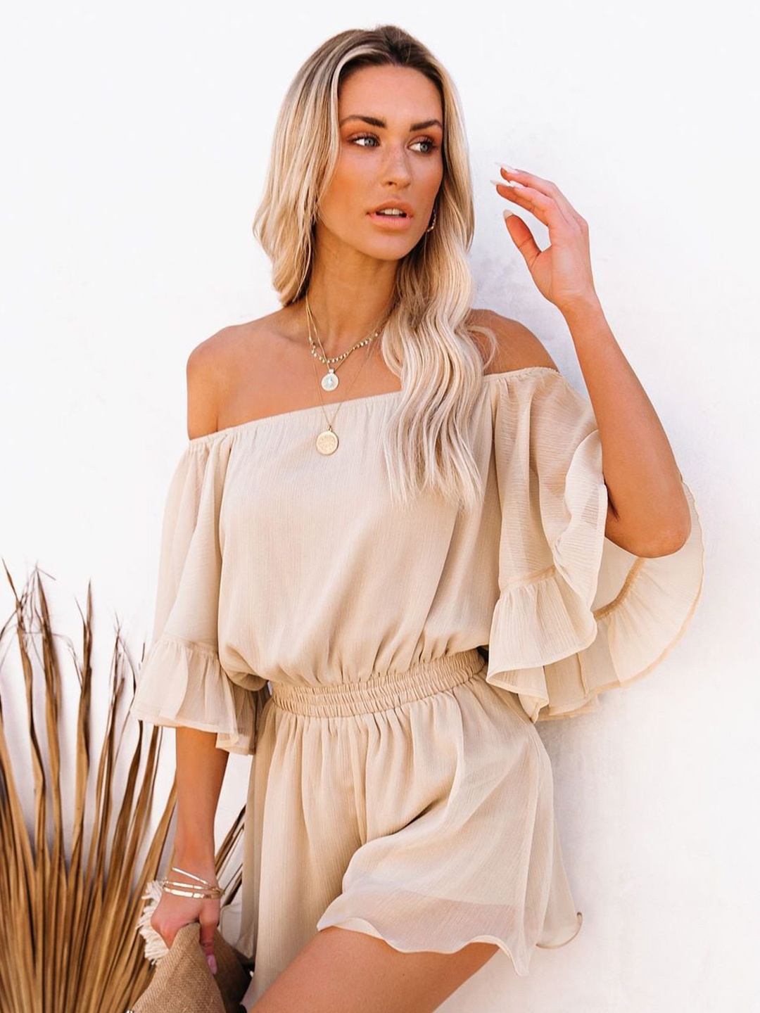 

StyleCast Beige Off-Shoulder Playsuit