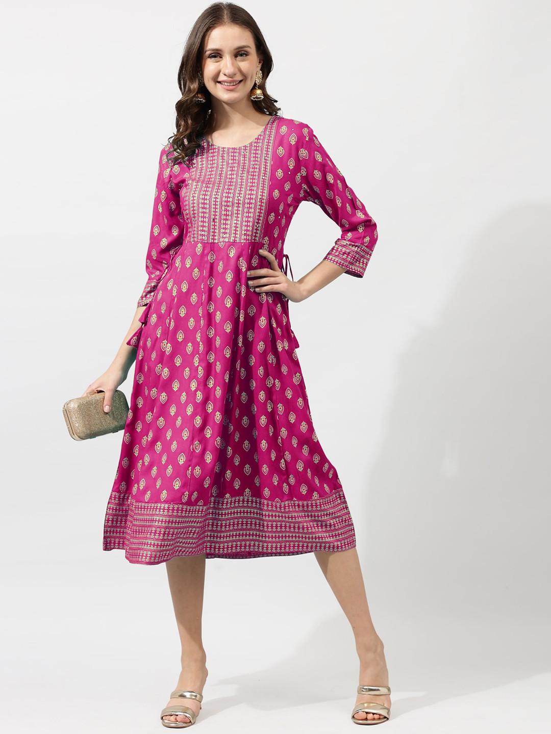 

KALINI Pink Ethnic Motifs A-line Ethnic Dress