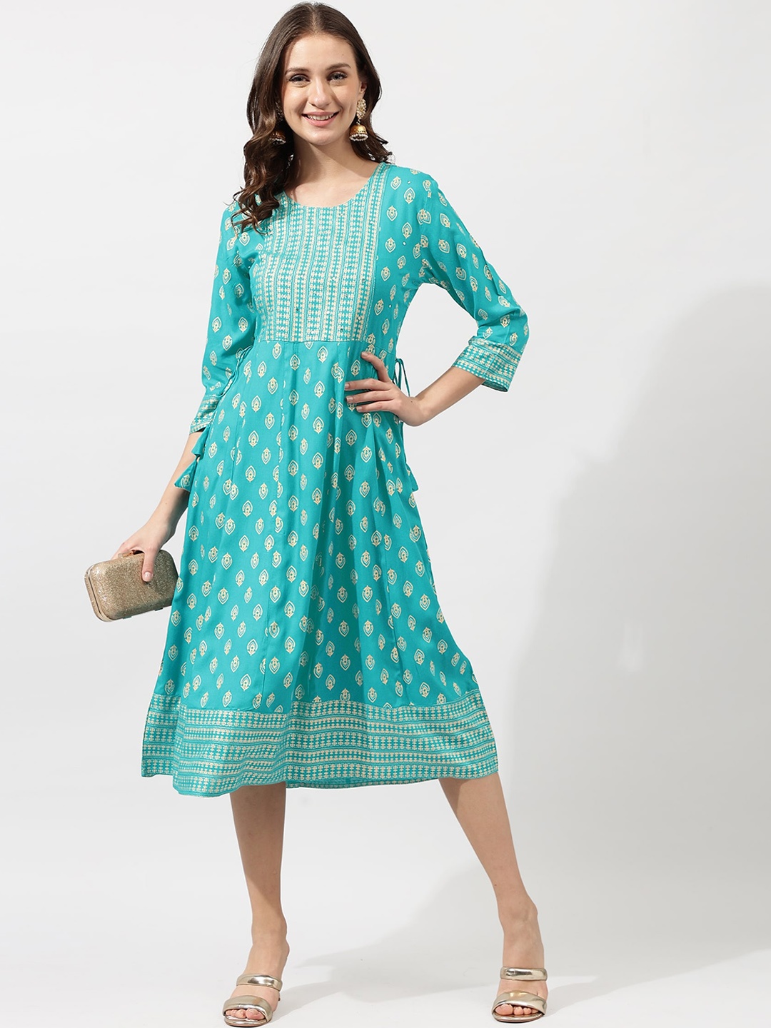 

MIRCHI FASHION Blue Ethnic Motifs A-line Ethnic Dress, Turquoise blue