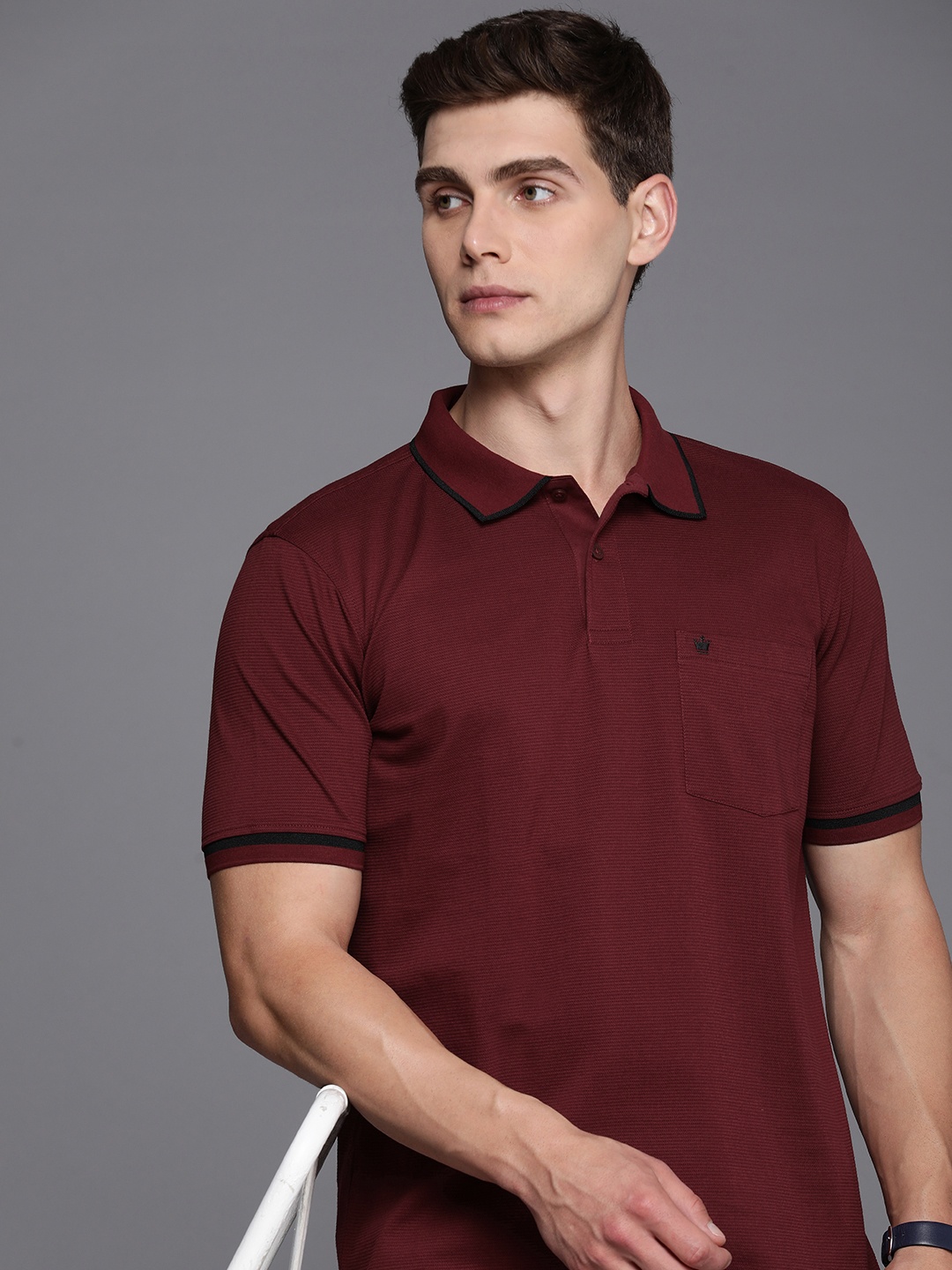 

Louis Philippe Men Polo Collar T-shirt, Maroon