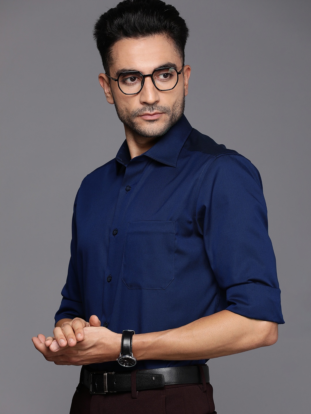 

Louis Philippe Pure Cotton Classic Formal Shirt, Navy blue