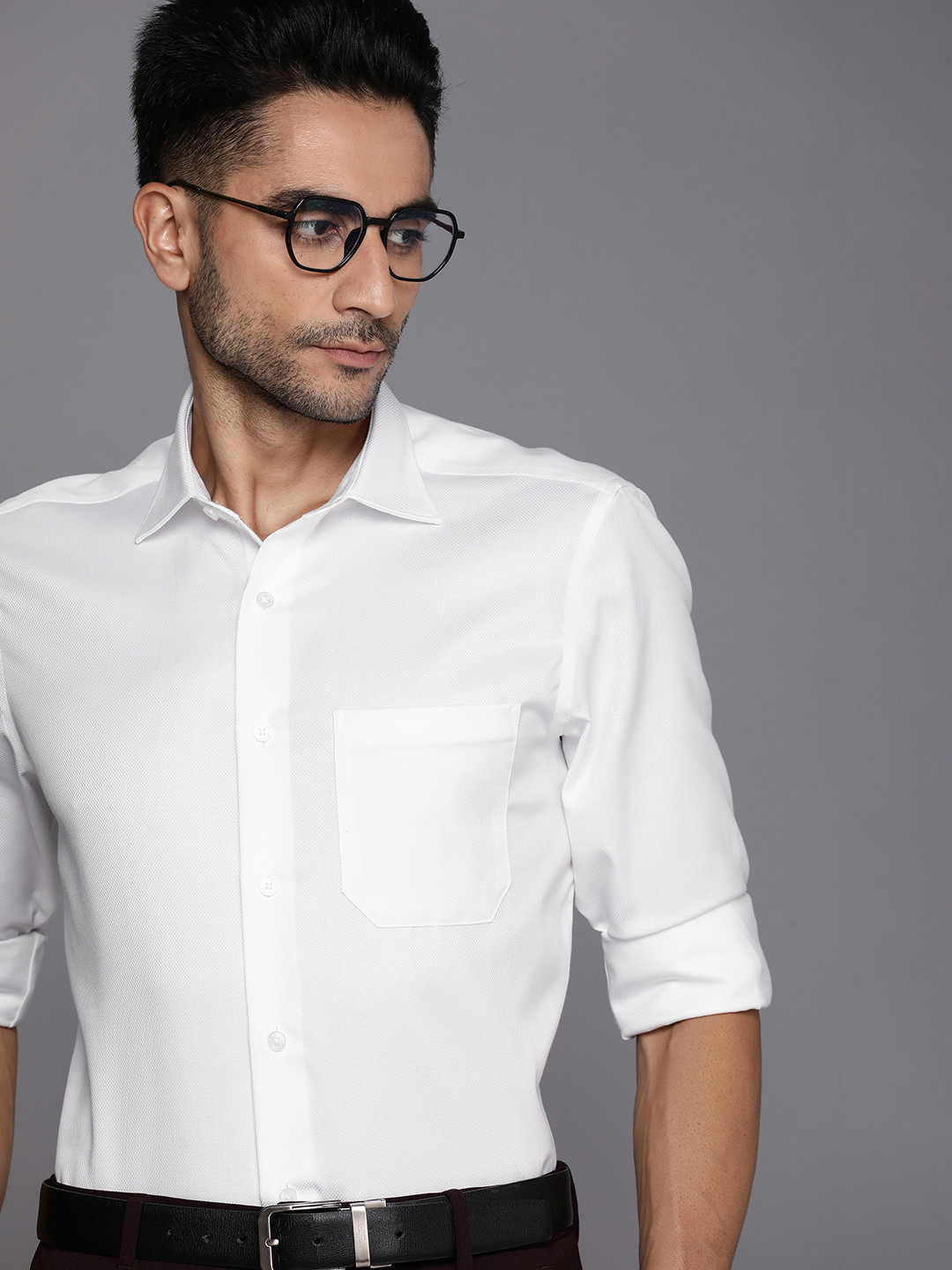 

Louis Philippe Pure Cotton Self Design Textured Classic Formal Shirt, White
