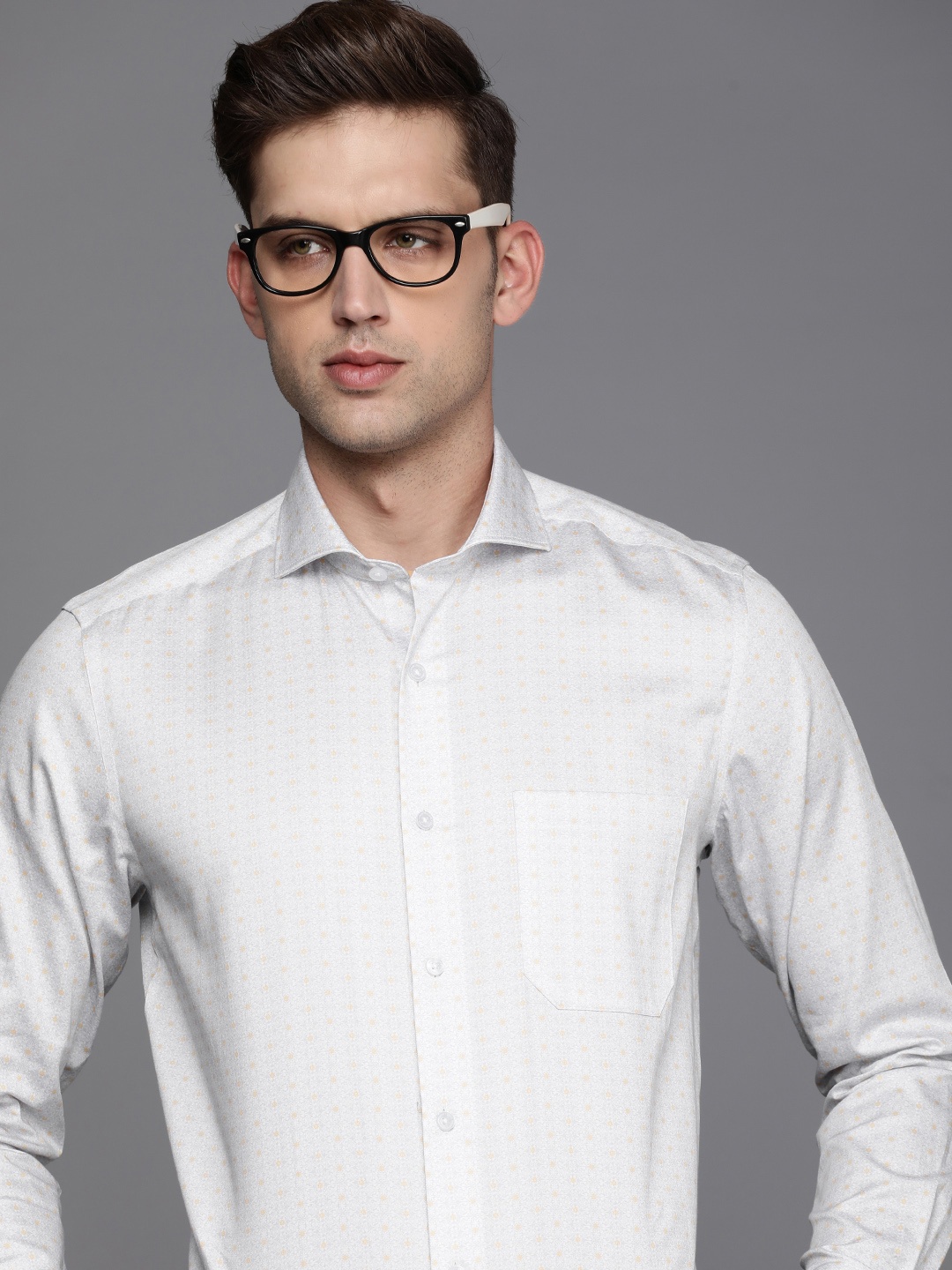 

Louis Philippe Pure Cotton Ethnic Motifs Printed Classic Fit Formal Shirt, White