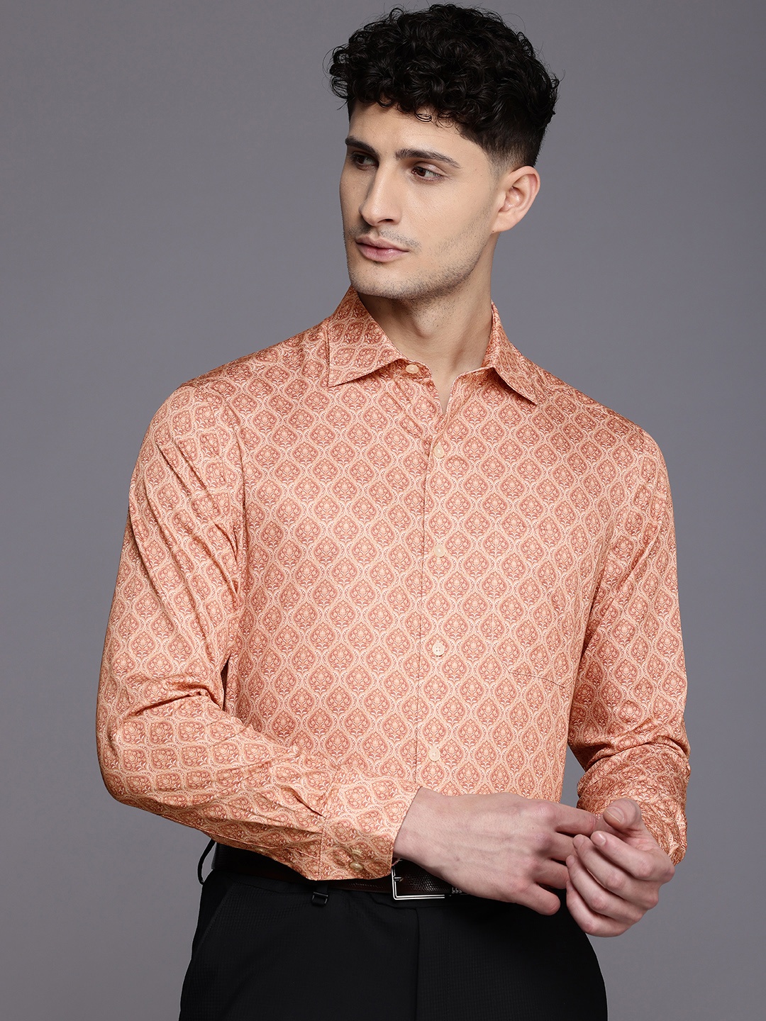 

Louis Philippe Pure Cotton Classic Opaque Printed Formal Shirt, Beige