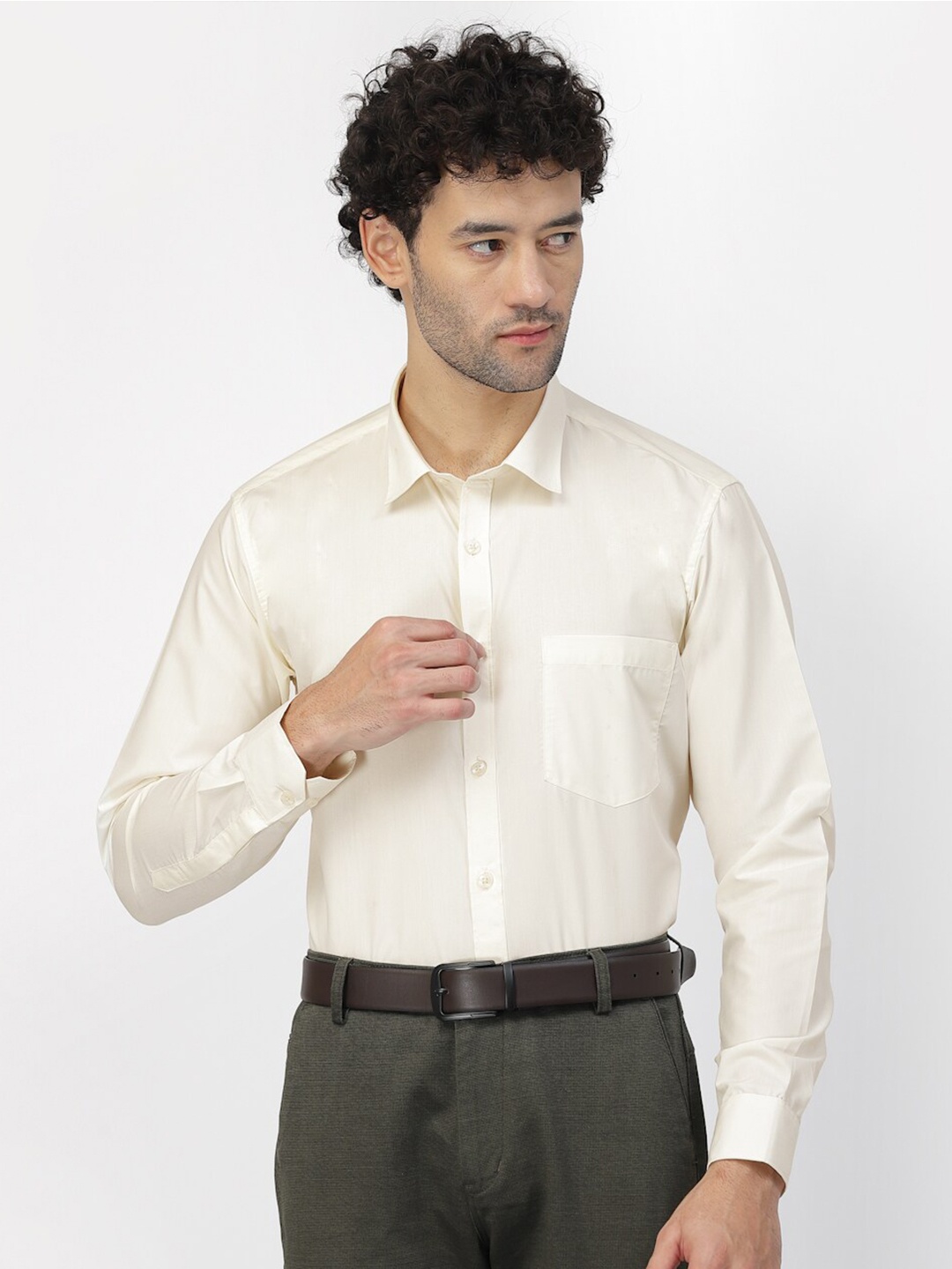 

TNG Spread Collar Cotton Slim Fit Formal Shirt, Cream