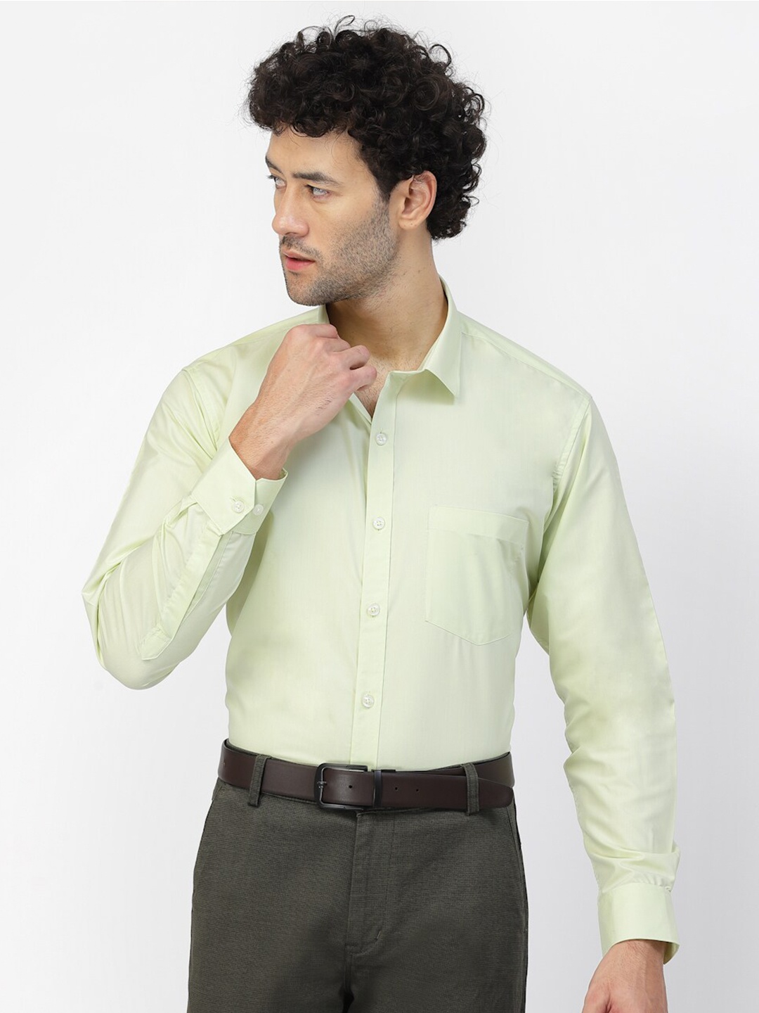 

TNG Spread Collar Cotton Slim Fit Formal Shirt, Green