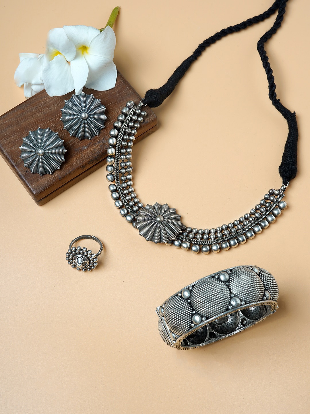 

TEEJH Oxidised Silver-Plated Jewellery Set