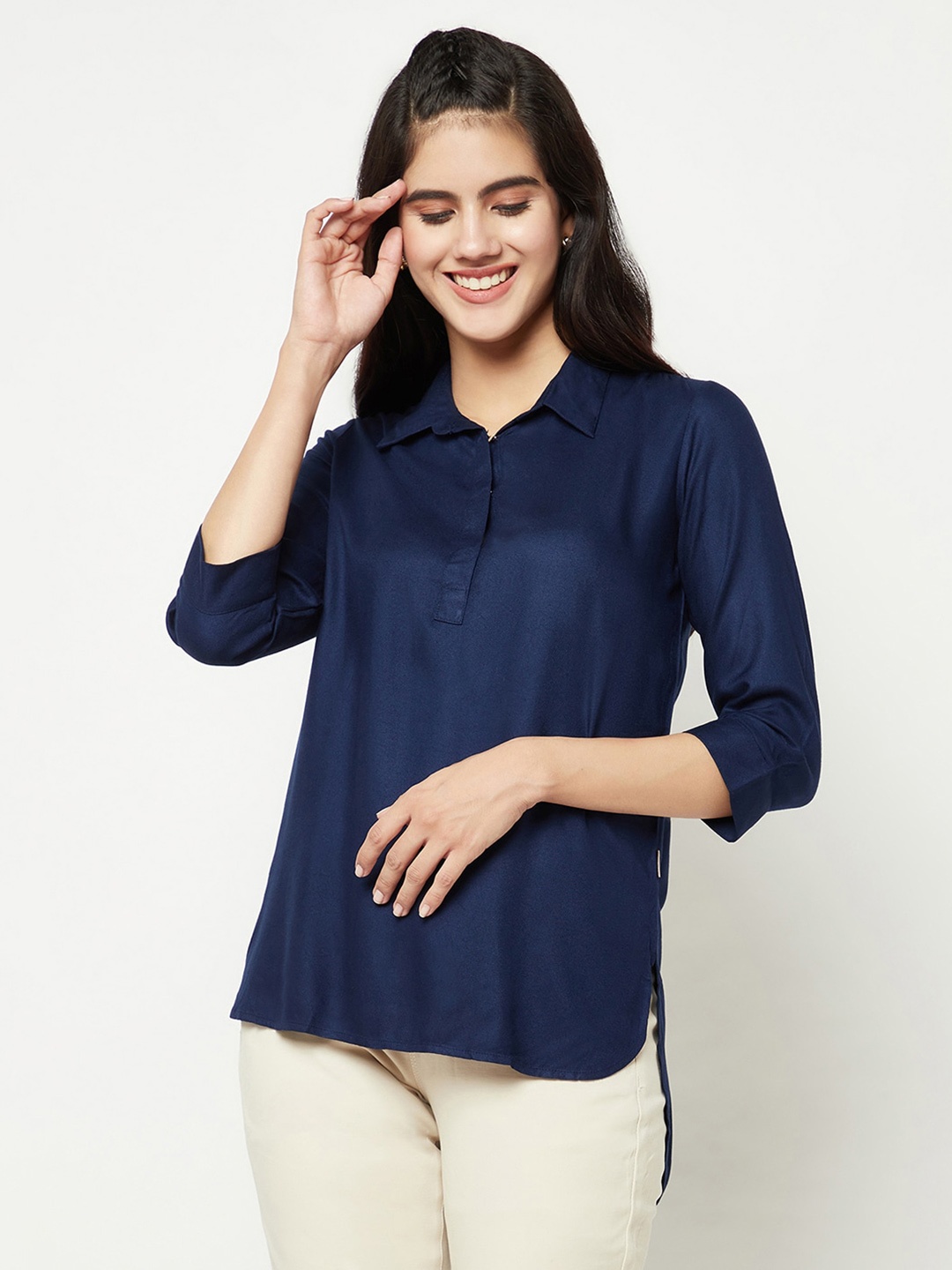 

Crimsoune Club Three-Quarter Sleeves Shirt Style Top, Navy blue