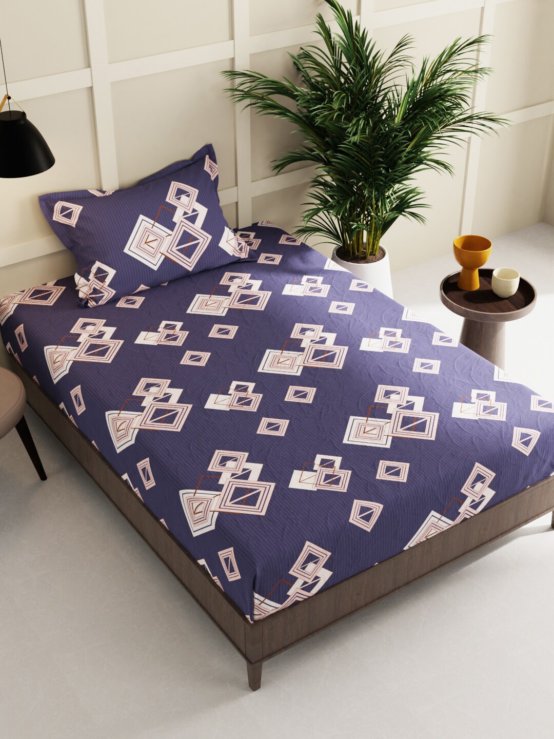 

KOPA Blue & White Geometric 152 TC 2 Single Bedsheet with 2 Pillow Covers