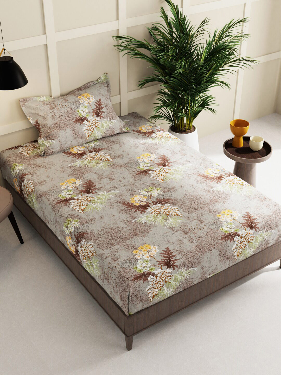 

BIANCA Khaki & White Floral 152 TC 2 Single Bedsheet with 2 Pillow Covers