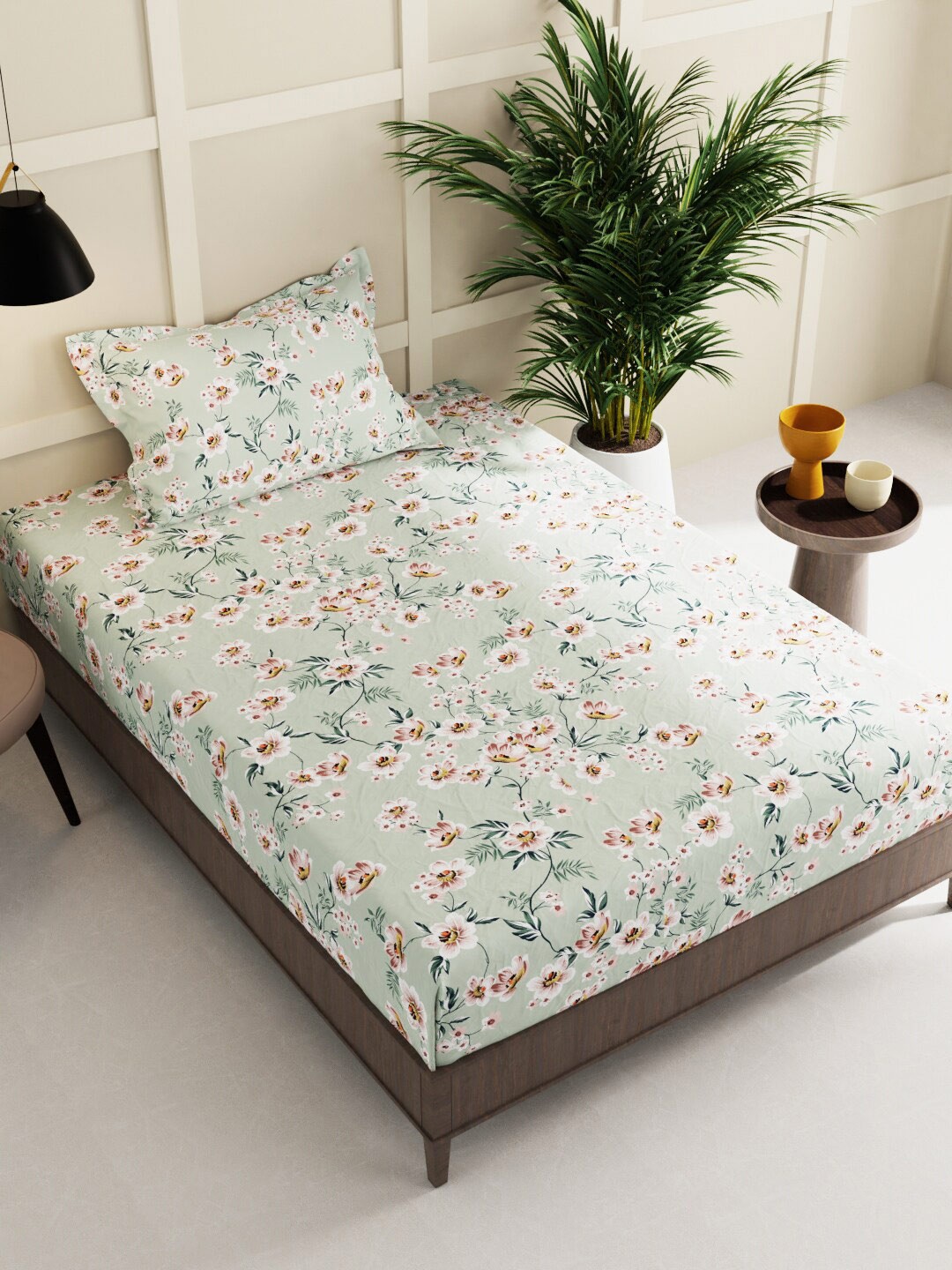 

BIANCA Sterling Green & White Floral 152 TC 2 Single Bedsheet With 2 Pillow Covers