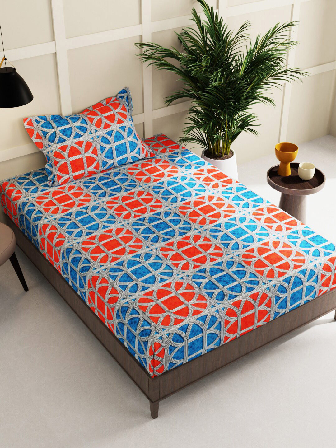 

KOPA Sterling Blue & Red Geometric 152 TC 2 Single Bedsheet With 2 Pillow Covers