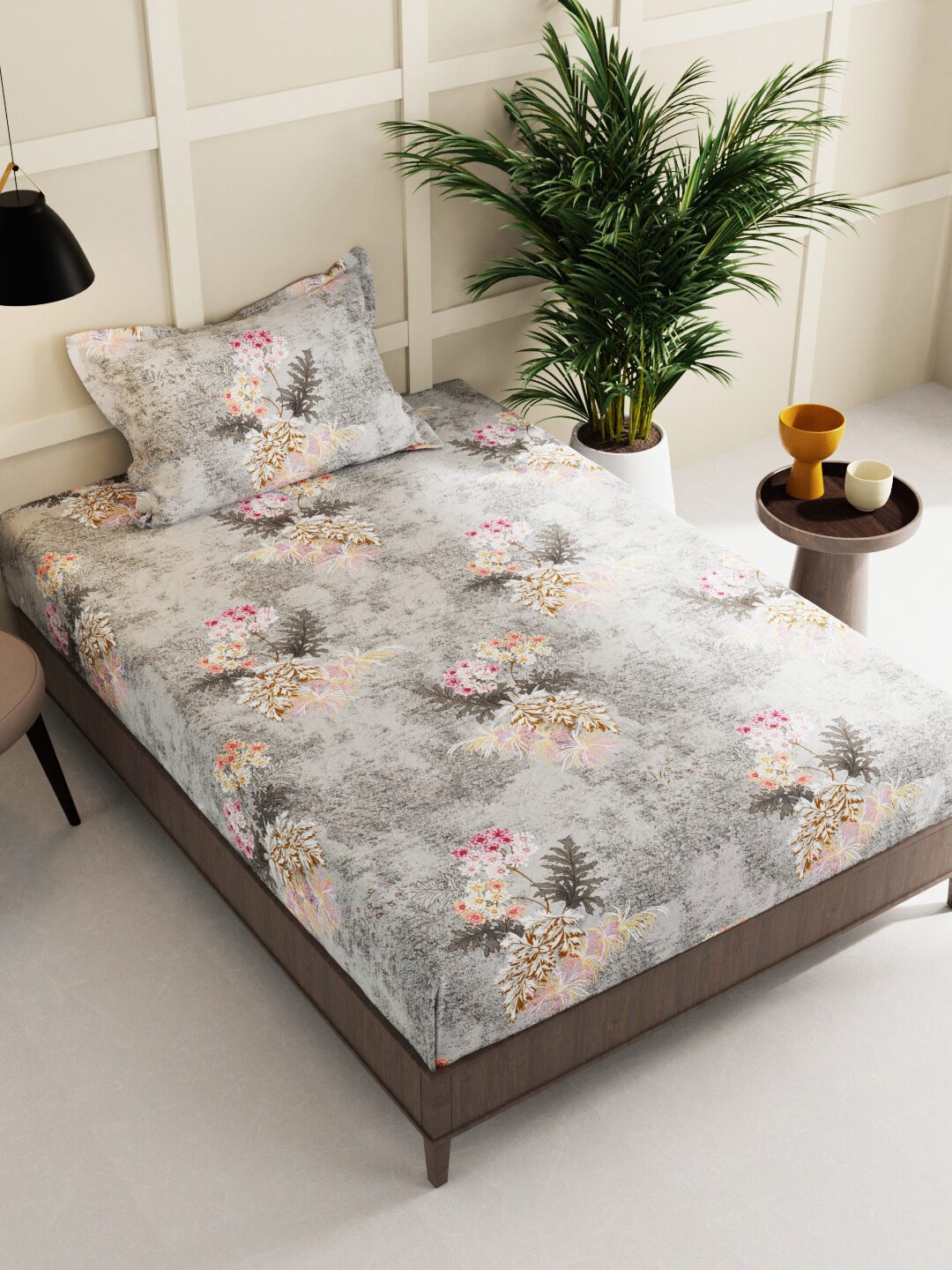 

BIANCA Sterling Grey & Pink Floral 152 TC 2 Single Bedsheet With 2 Pillow Covers