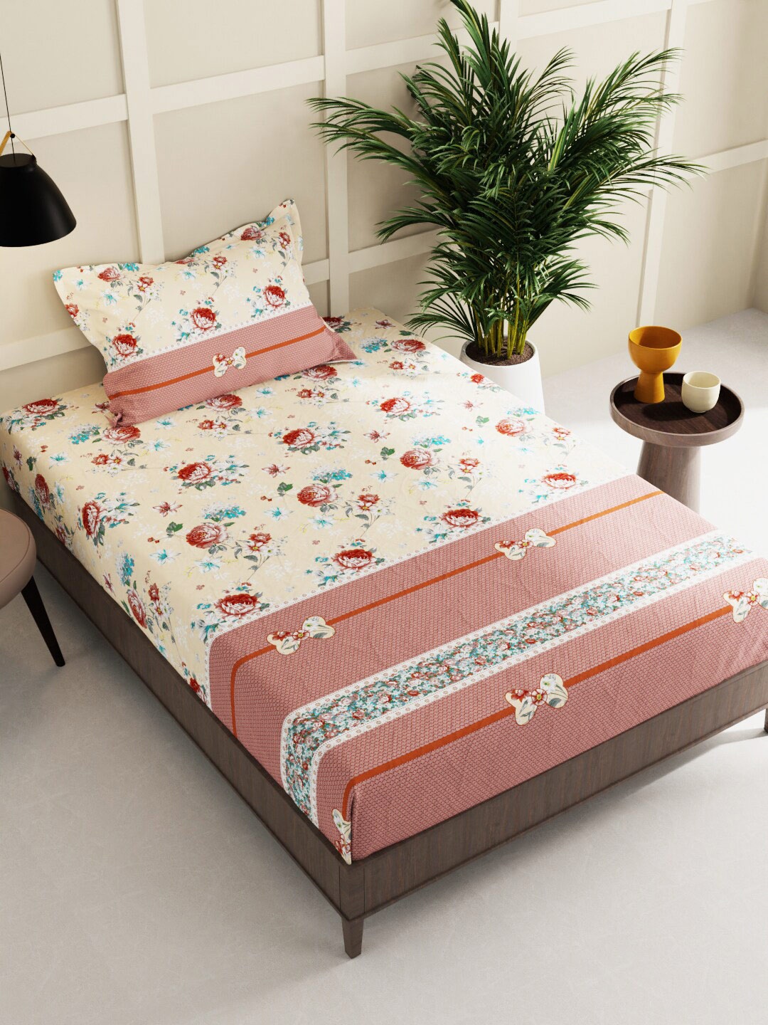 

KOPA Sterling White & Beige Floral 152 TC 2 Single Bedsheet With 2 Pillow Covers
