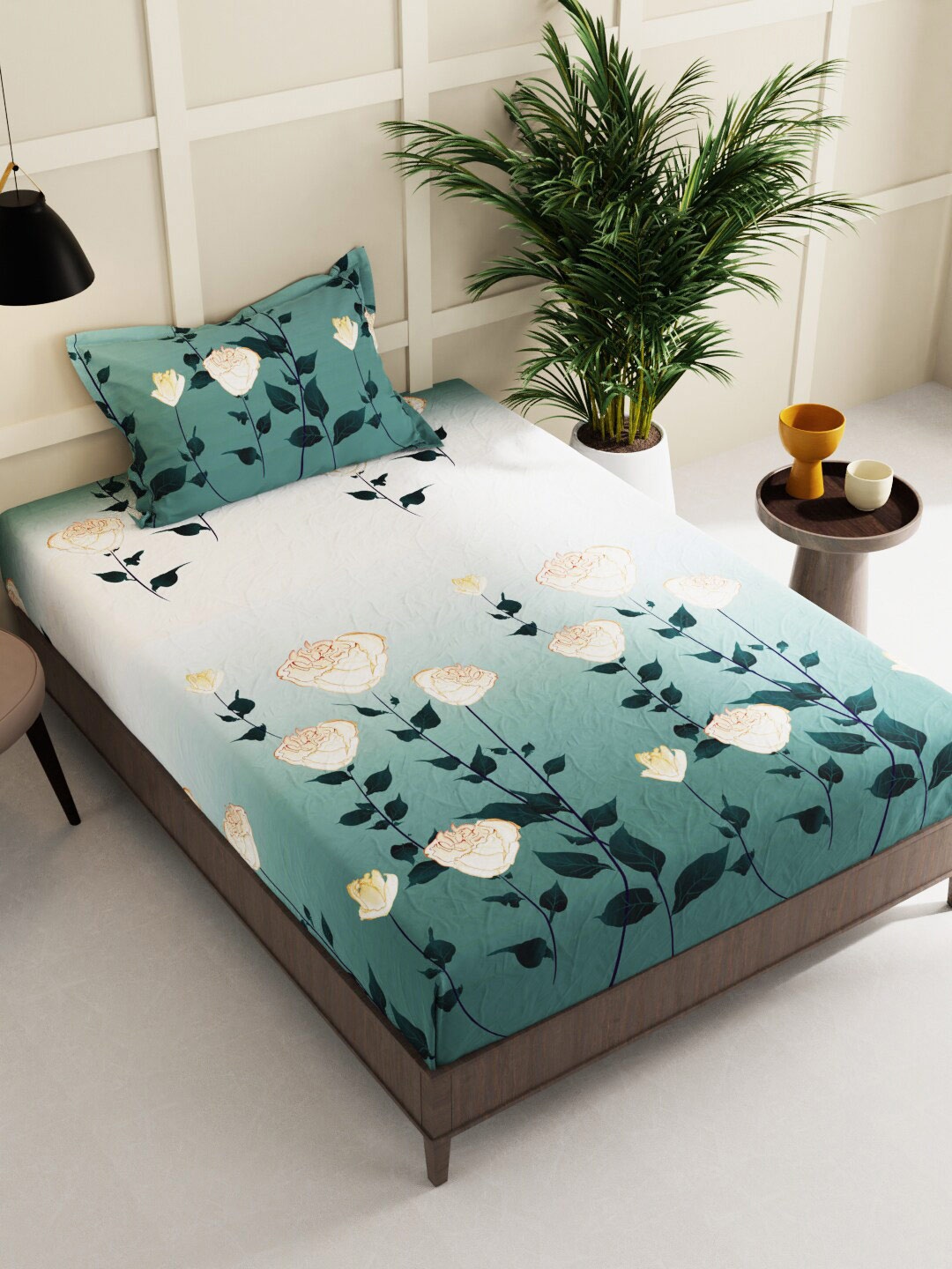 

BIANCA Sterling Green & White Floral 152 TC 2 Single Bedsheet With 2 Pillow Covers