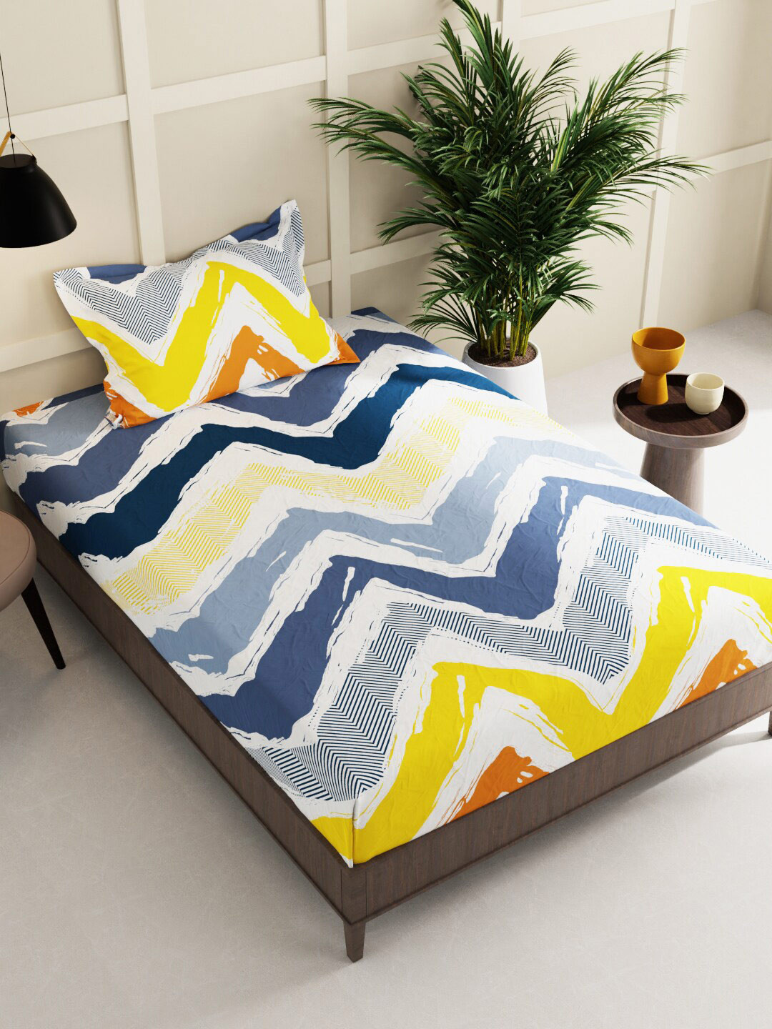 

BIANCA Sterling Blue & Yellow Striped 152 TC 2 Single Bedsheet With 2 Pillow Covers