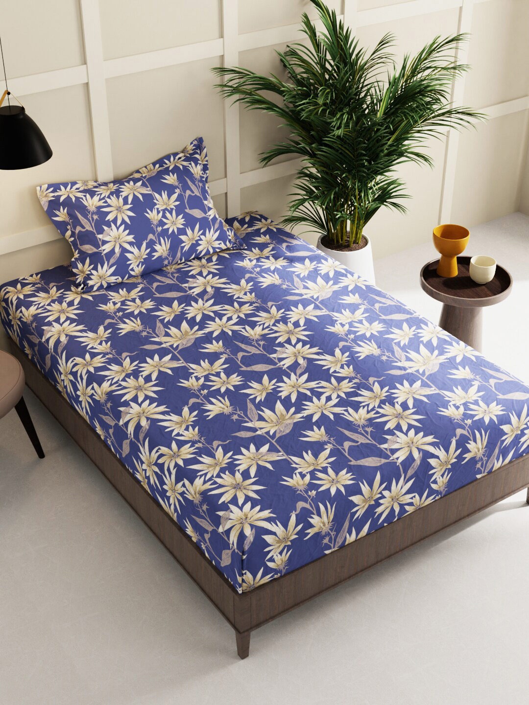 

BIANCA Sterling Blue & White Floral 152 TC 2 Single Bedsheet With 2 Pillow Covers