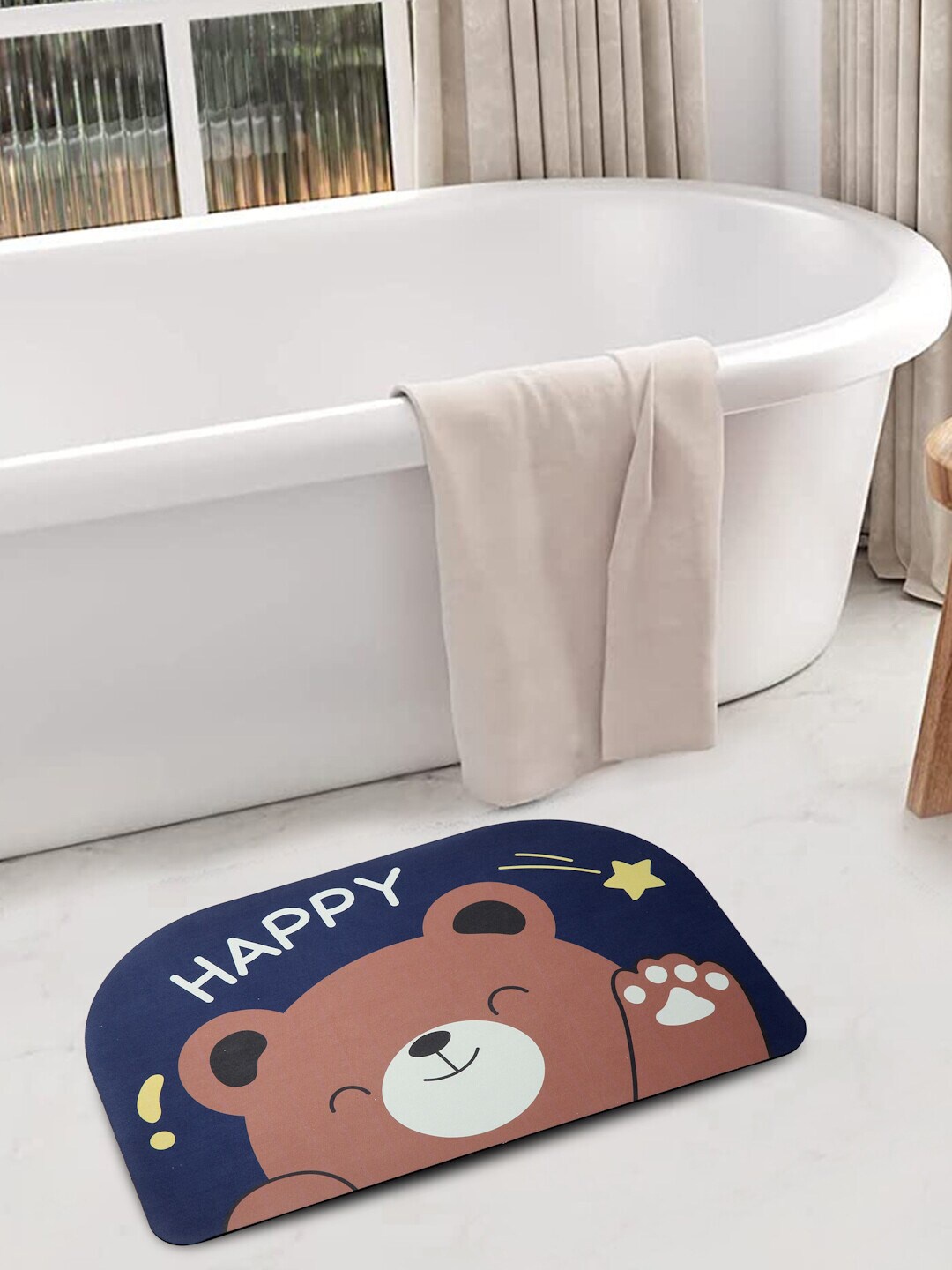 

FABINALIV Kids Blue Cartoon Printed Rubber Bath Mat