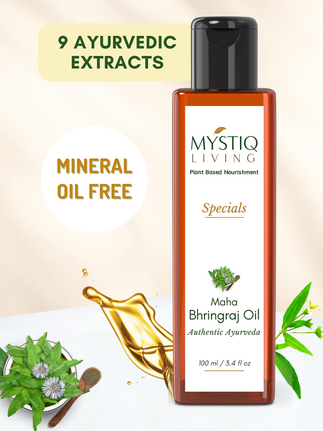 

MYSTIQ LIVING Maha Bhringraj Hair Oil for Hair Growth & Healthy Scalp - 100ml, Red