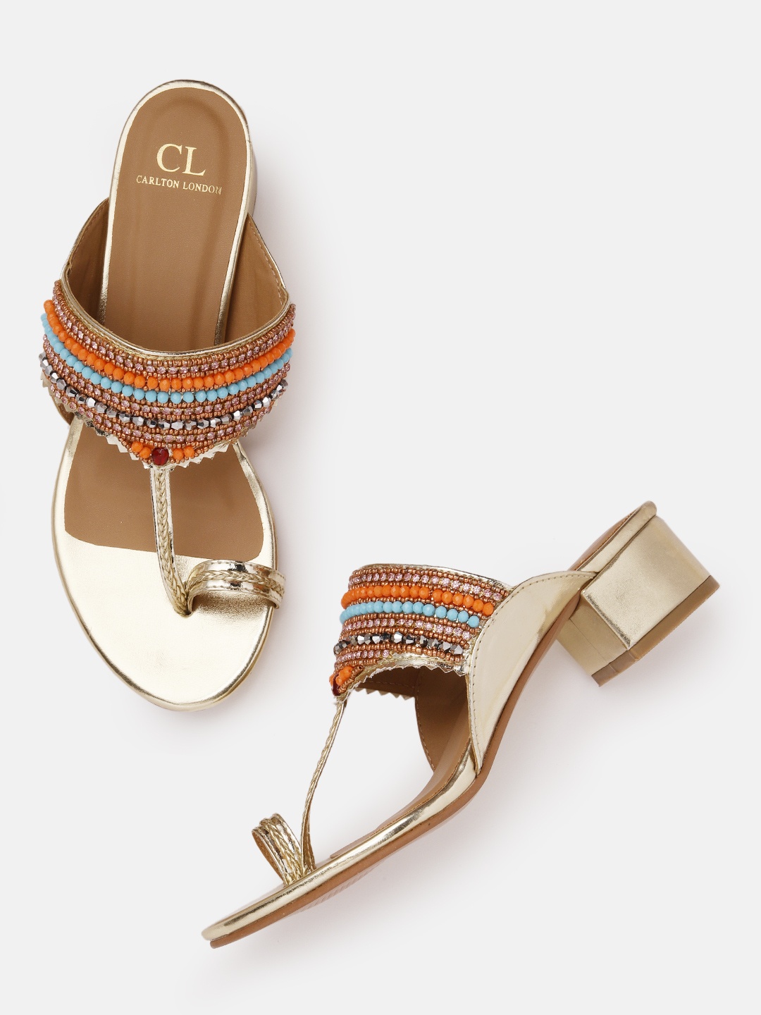 

Carlton London Women Embellished Ethnic Block Heels, Gold