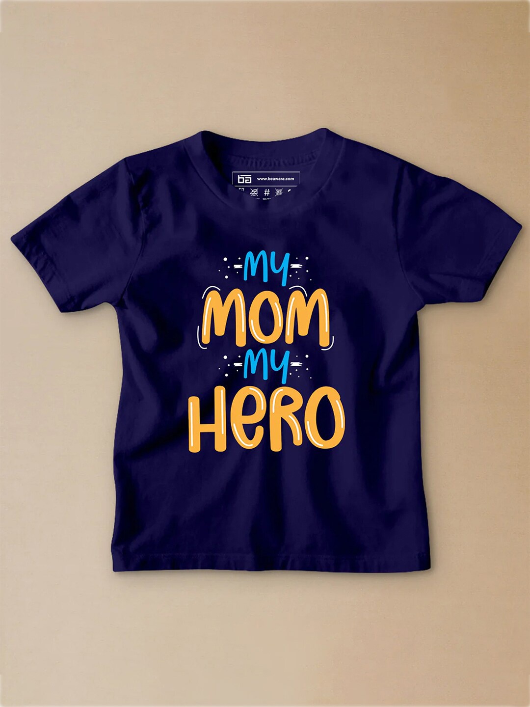 

BE AWARA Infant Kids Typography Printed Cotton T-shirt, Navy blue