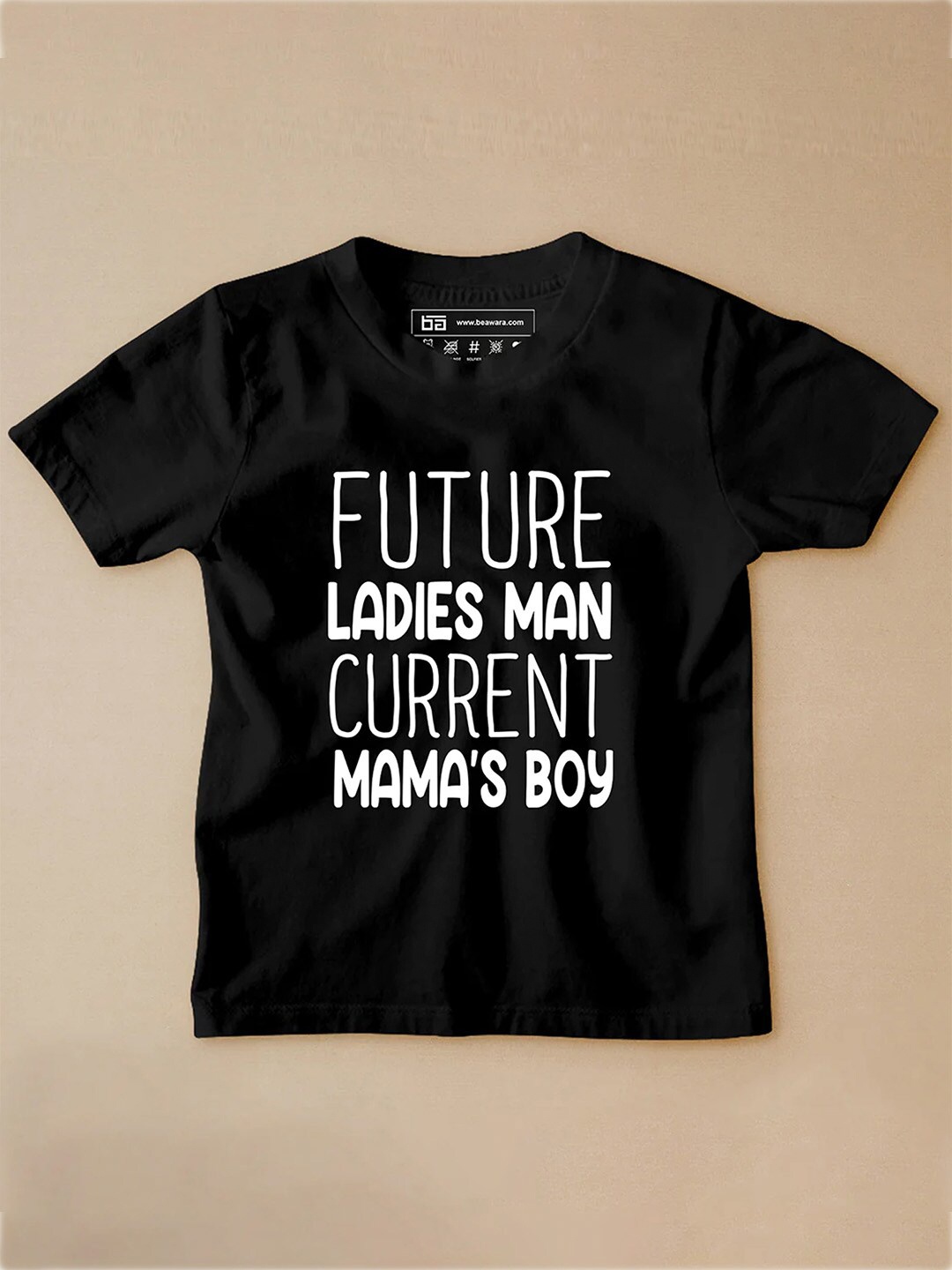 

BE AWARA Kids Typography Printed Knitted Cotton T-Shirt, Black