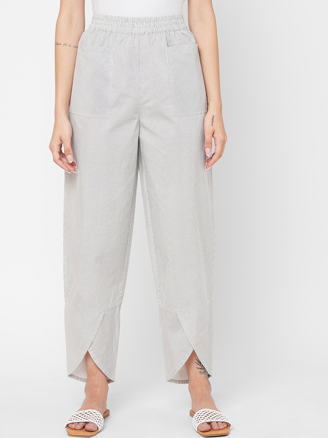 

Mystere Paris Women Striped Straight Lounge Pants, Grey