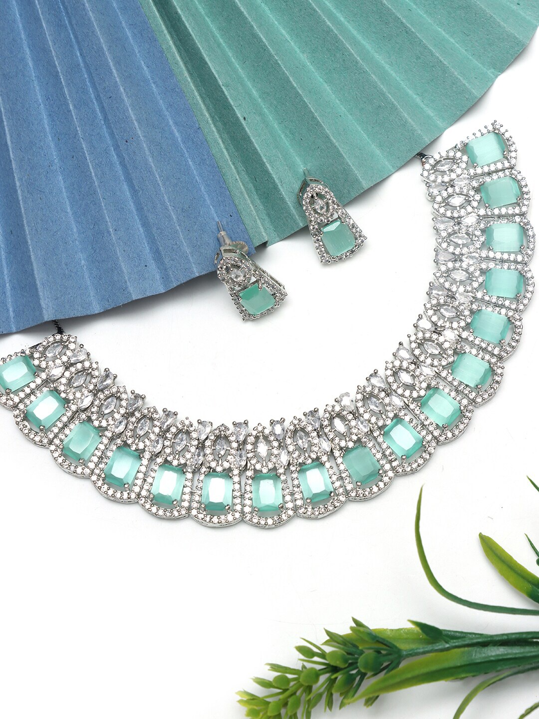 

Ozanoo Silver-Plated AD-Studded Jewellery Set