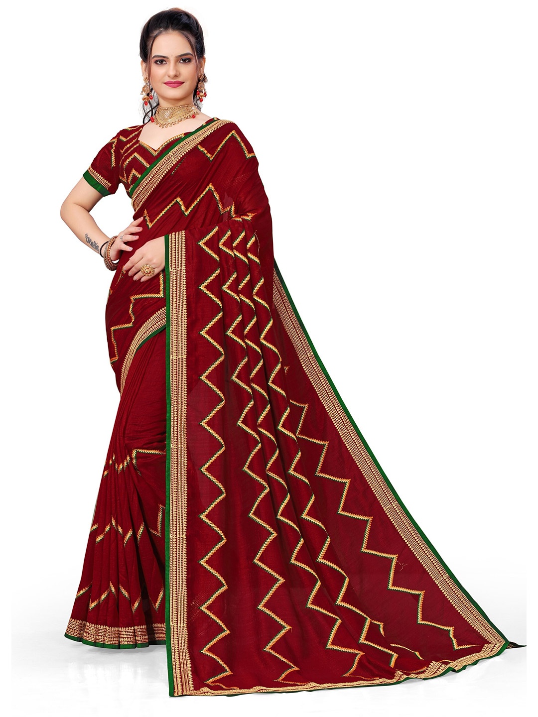 

Vaidehi Fashion Embroidered Silk Blend Leheriya Saree, Maroon