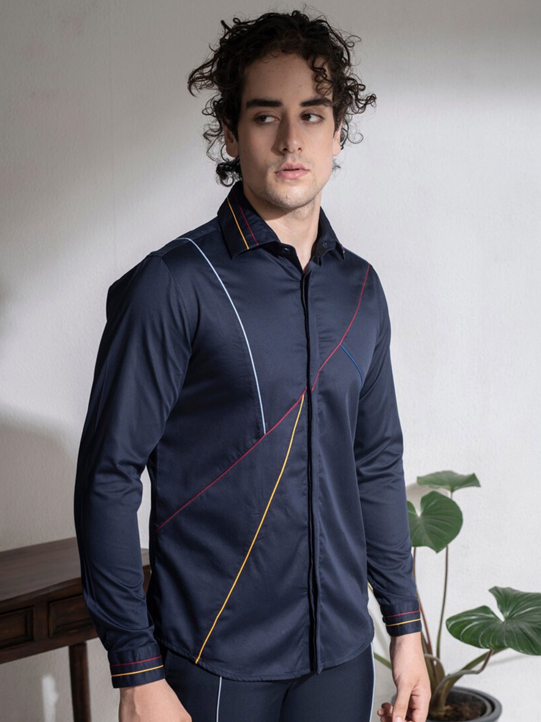 

ABKASA Sharp Slim Fit Opaque Casual Shirt, Navy blue