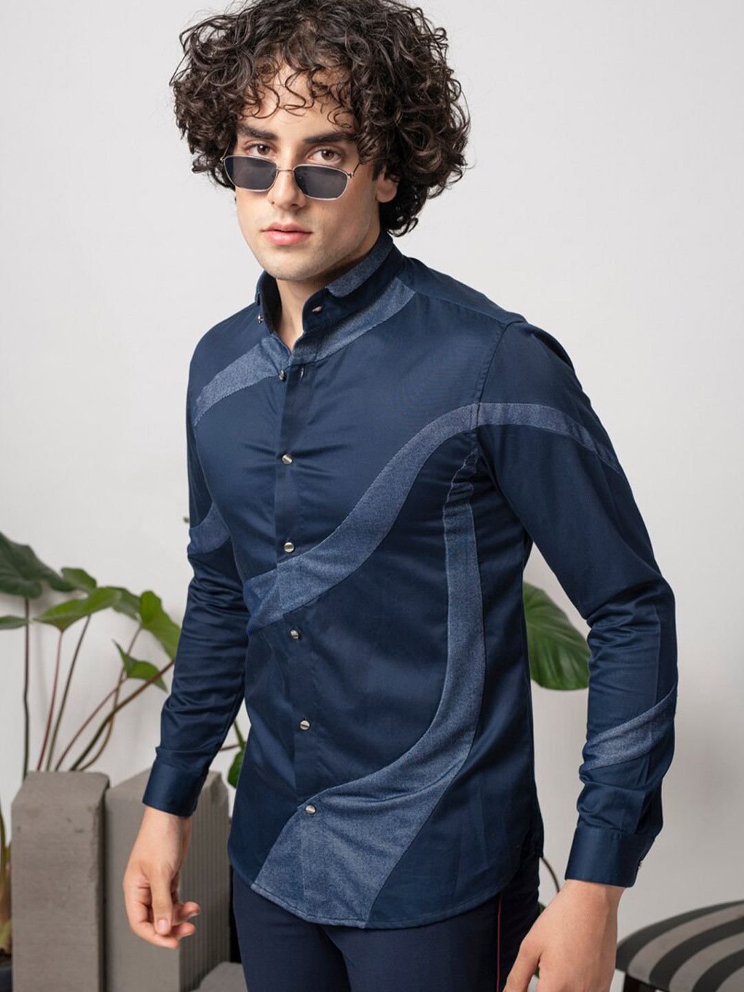 

ABKASA Sharp Slim Fit Opaque Casual Shirt, Navy blue