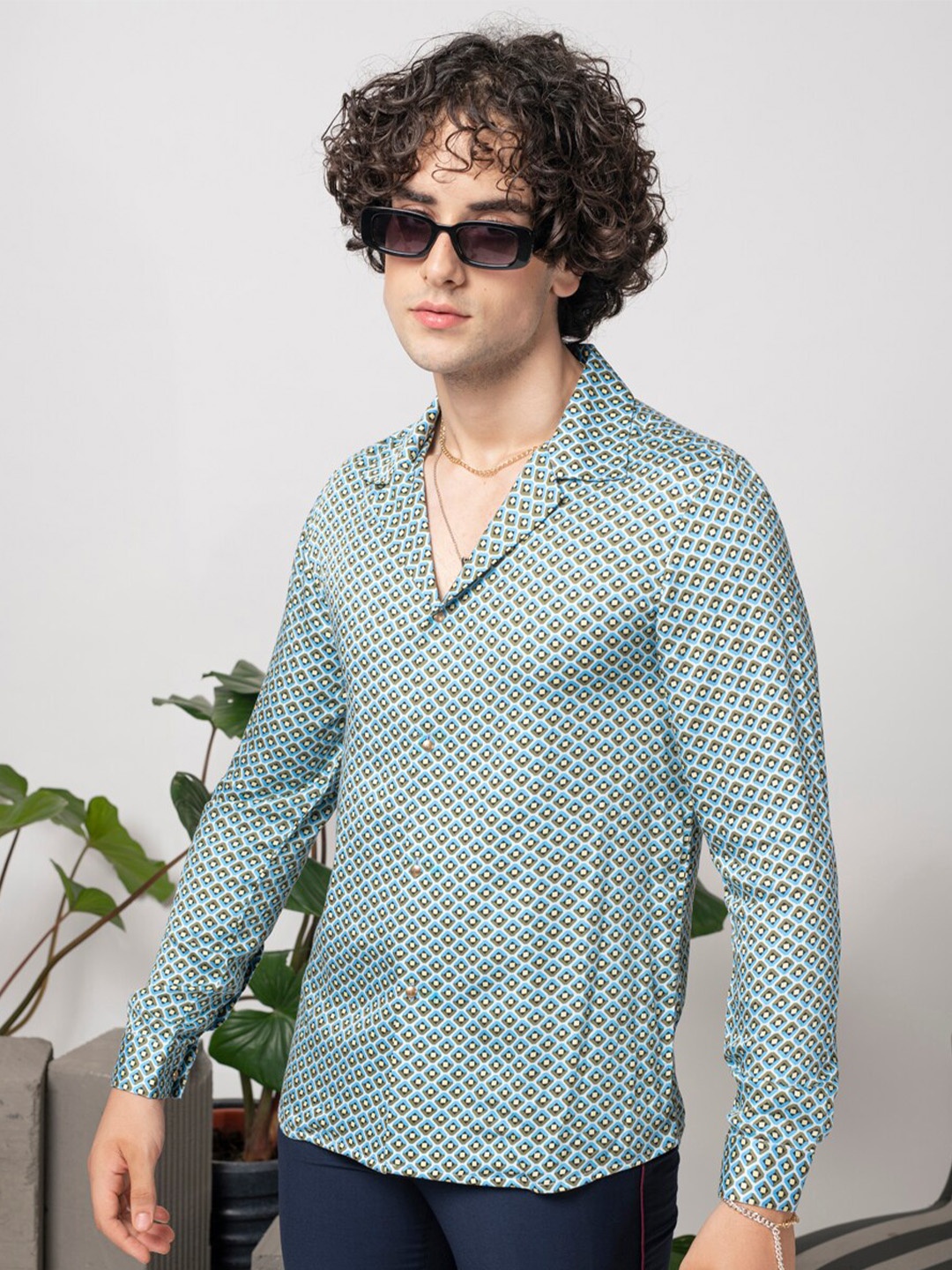 

ABKASA Sharp Slim Fit Opaque Printed Casual Shirt, Green