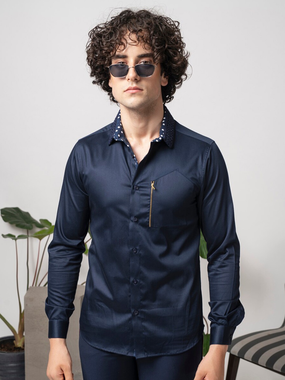 

ABKASA Sharp Slim Fit Opaque Casual Shirt, Navy blue