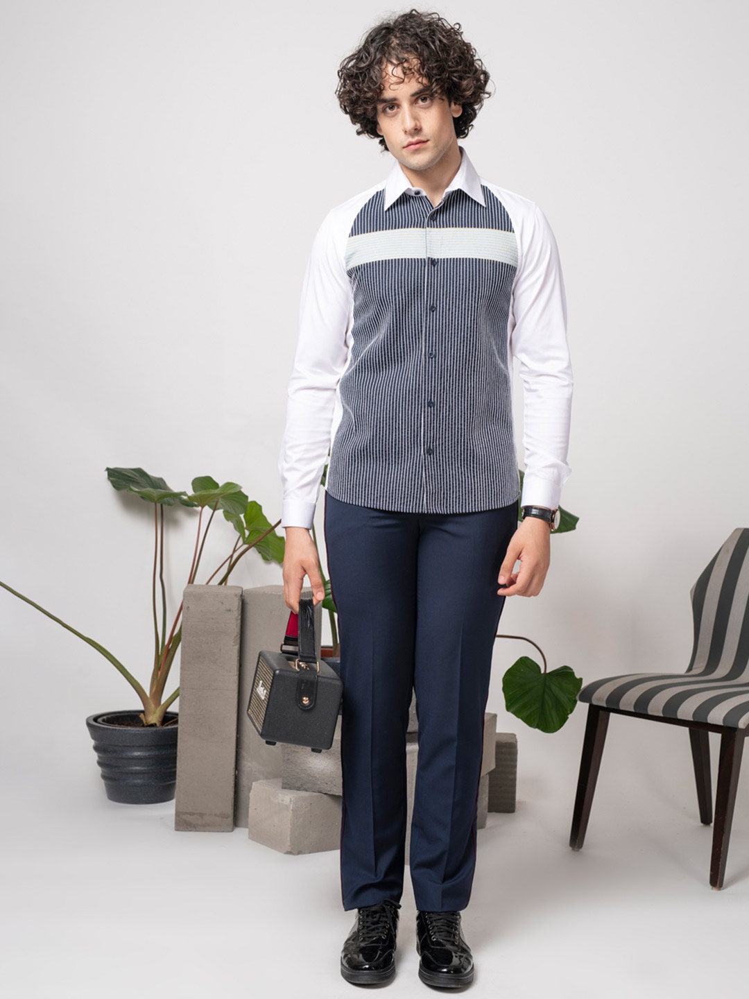 

ABKASA Sharp Slim Fit Opaque Striped Casual Shirt, White