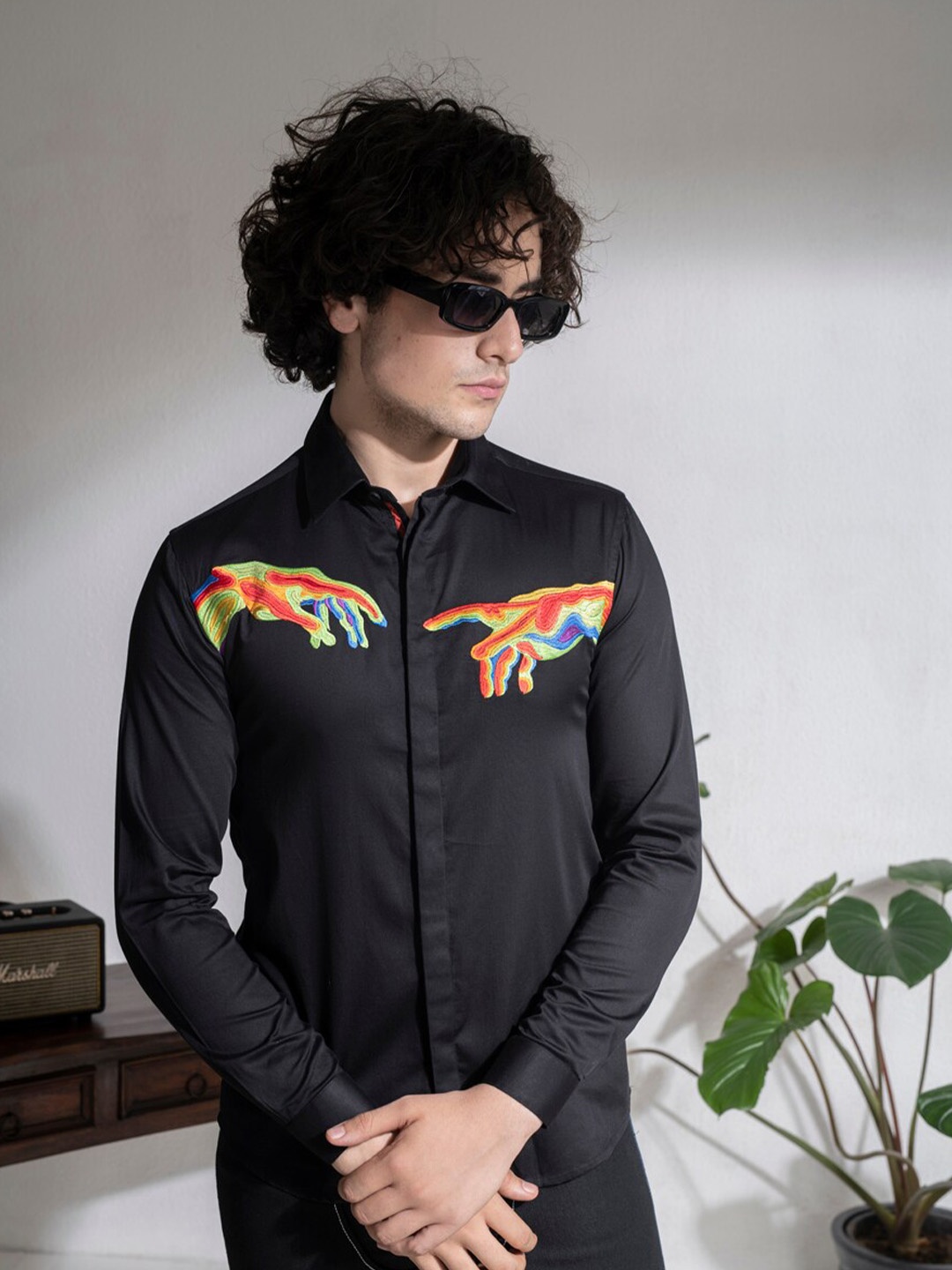 

ABKASA Sharp Slim Fit Opaque Casual Shirt, Black
