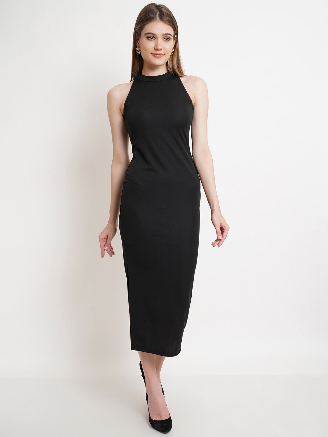 

Popwings Halter Neck Sleeveless Bodycon Dress, Black