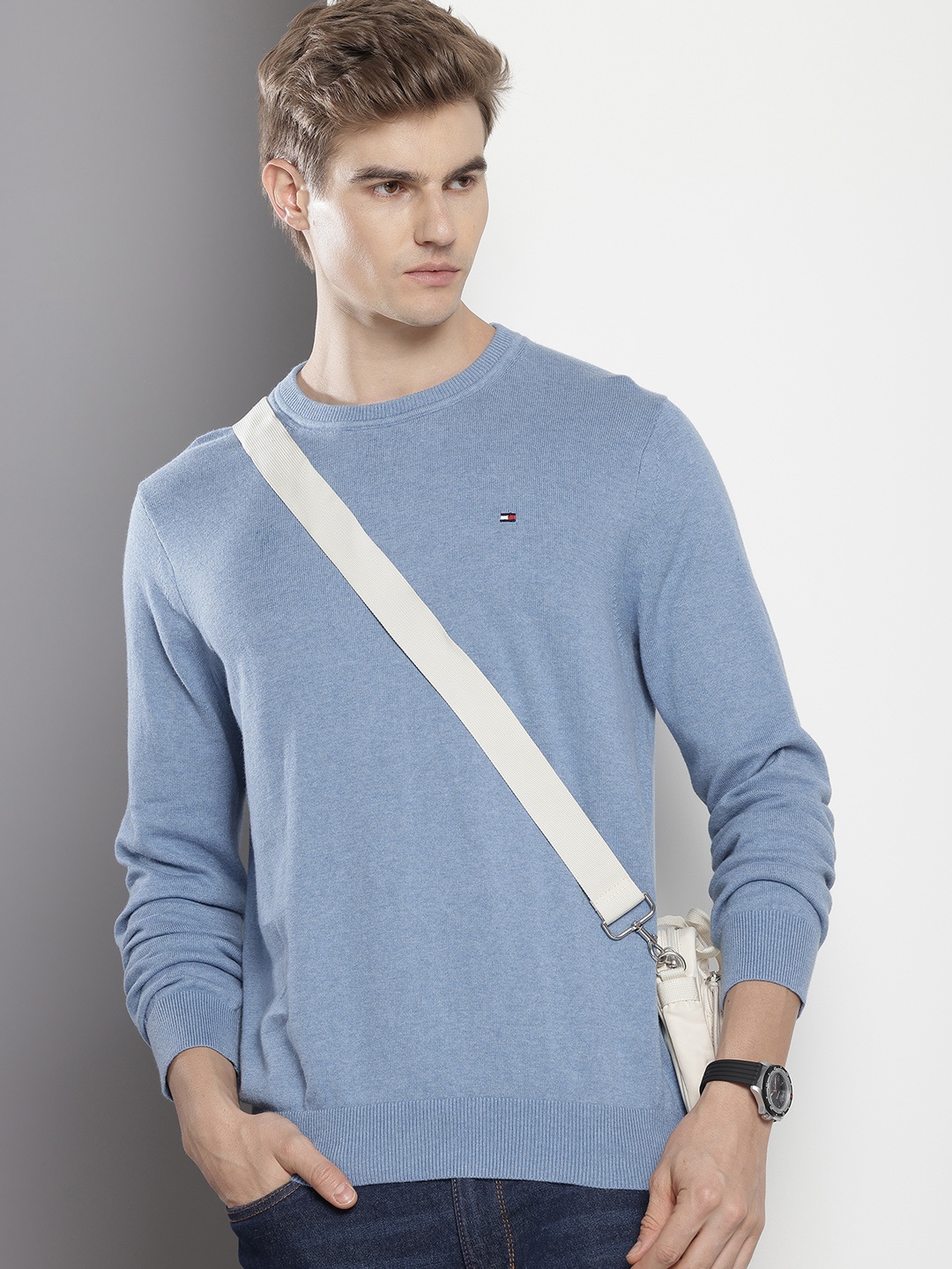 

Tommy Hilfiger Pure Cotton Solid Pullover Sweaters, Blue