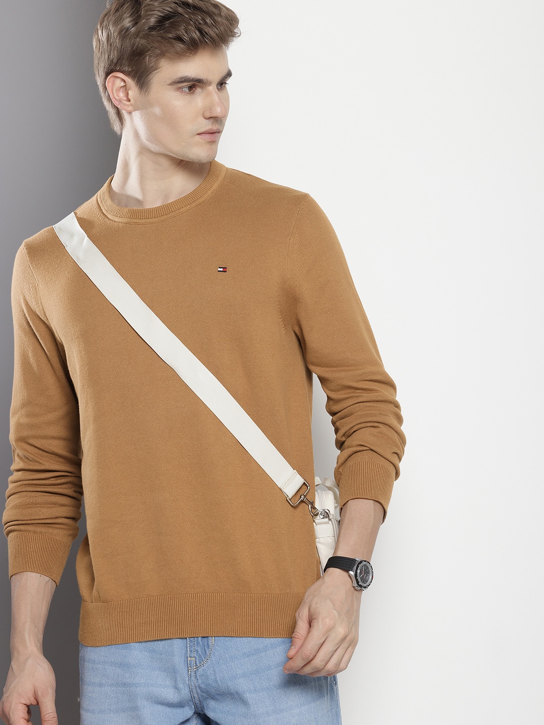

Tommy Hilfiger Pure Cotton Solid Pullover Sweaters, Brown