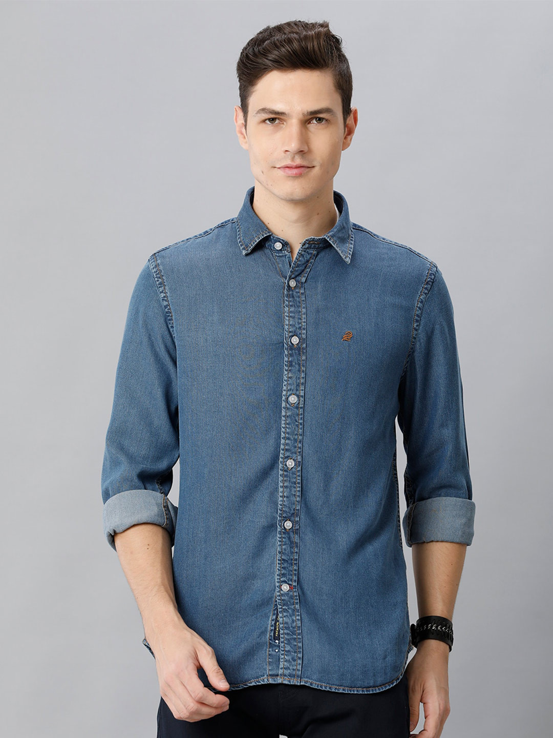 

Double Two Faded Slim Fit Opaque Casual Shirt, Blue