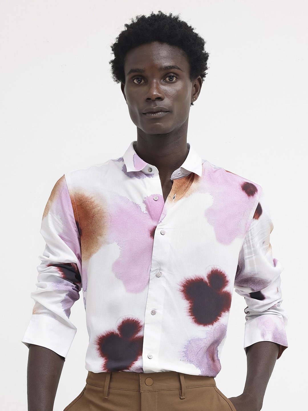 

RARE RABBIT Men Stereo Slim Fit Abstract Printed Shirt, Pink