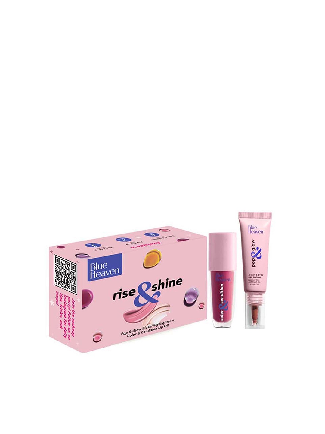 

Blue Heaven Rise & Shine Lip Oil with Blush Combo - 12.2ml, Pink