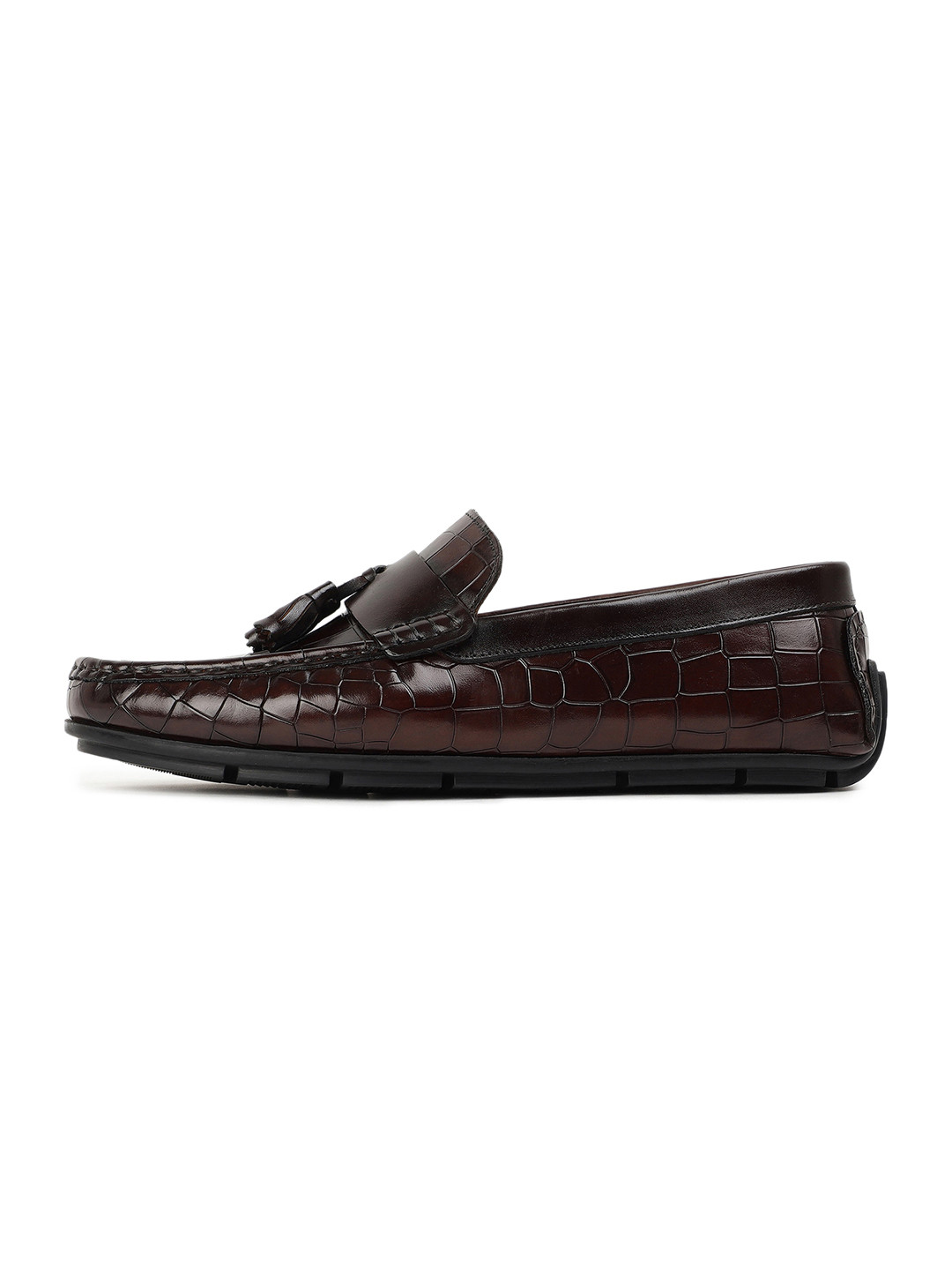 

RARE RABBIT Men Textured Leather Tassel Loafers, Brown
