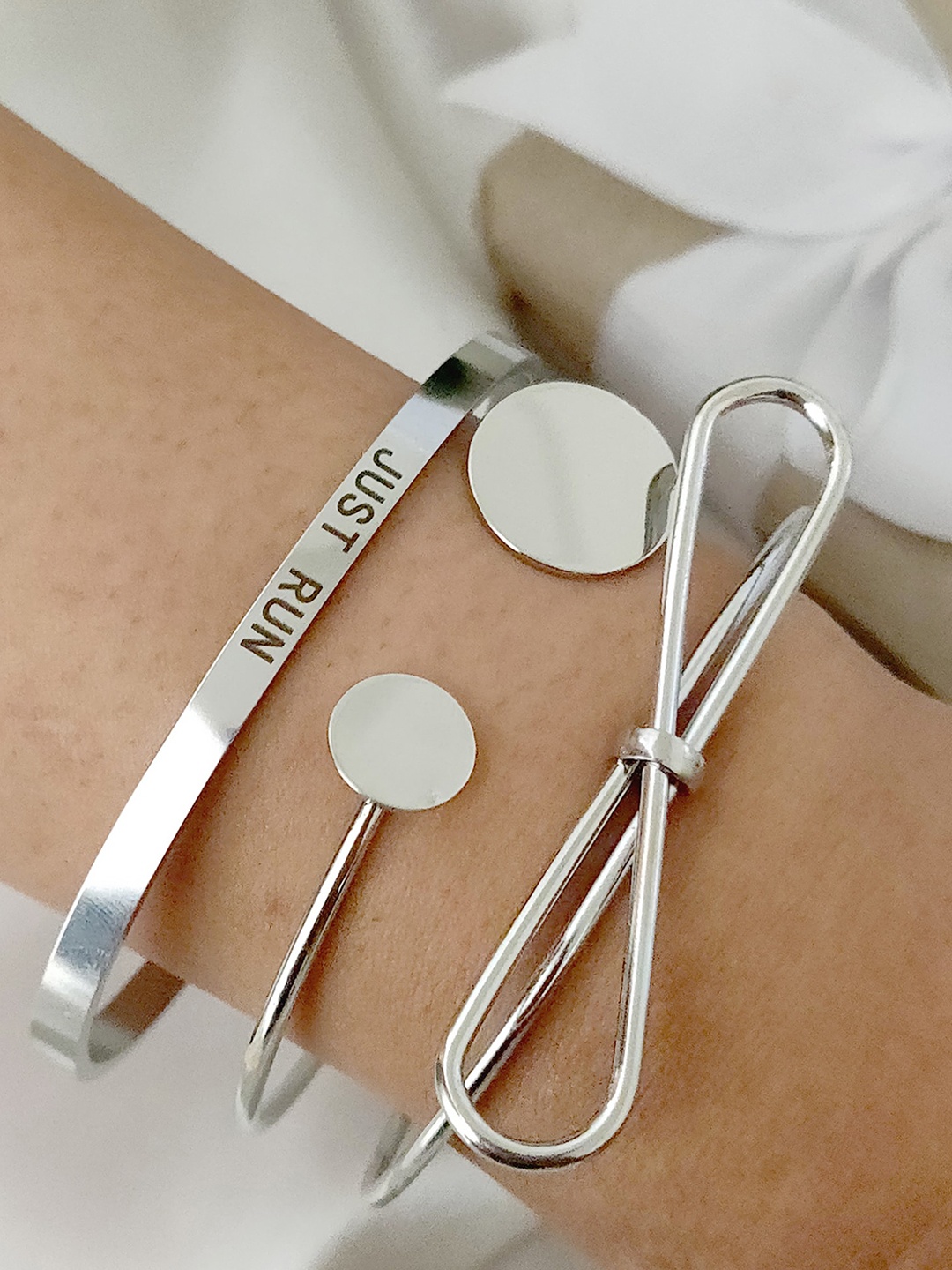 

JOKER & WITCH Women Set of 3 Silver-Plated Cuff Bracelet