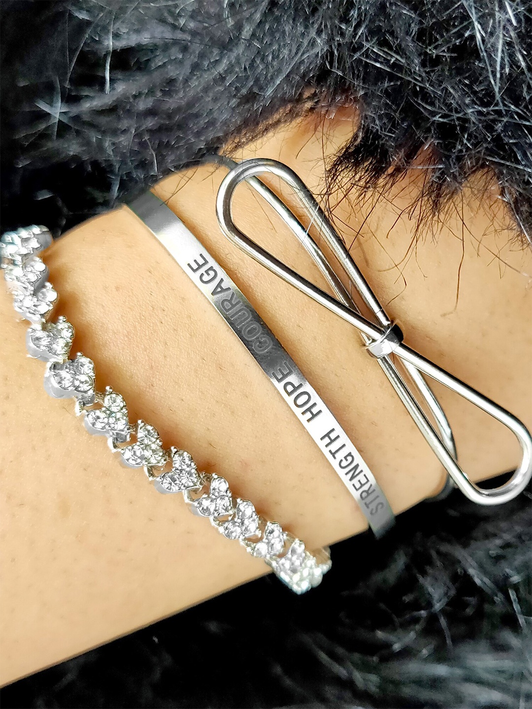 

JOKER & WITCH Set Of 3 Silver-Plated Stone Studded Cuff Bracelets