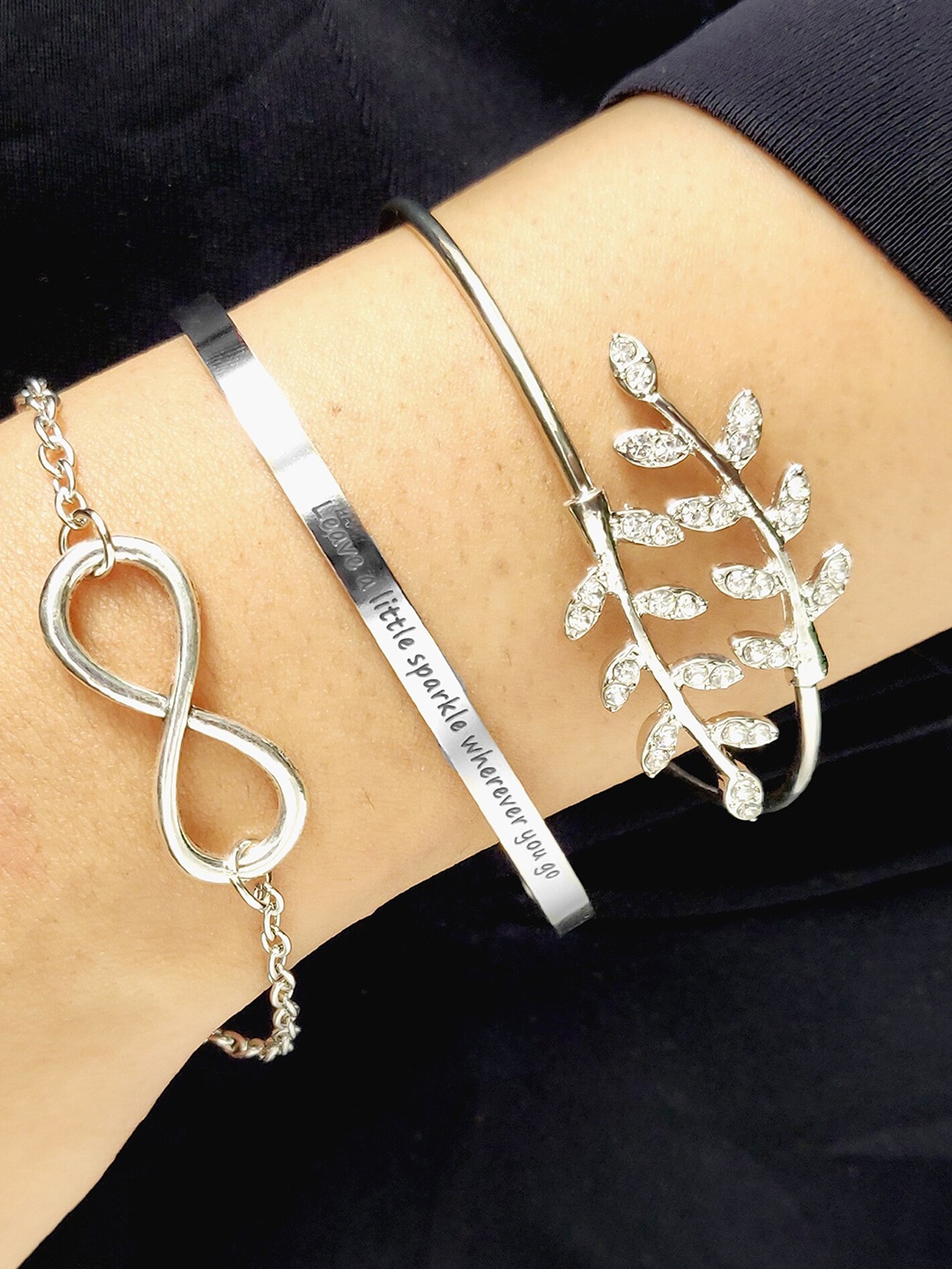 

JOKER & WITCH Women Set of 3 Silver-Plated Cuff Bracelet