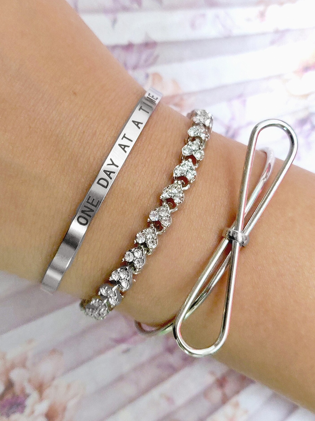

JOKER & WITCH Women Set of 3 Silver-Plated Cuff Bracelet