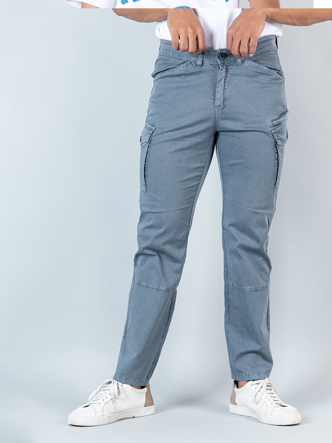 

Tistabene Men Relaxed Fit Twill Cotton Cargos Trousers, Grey
