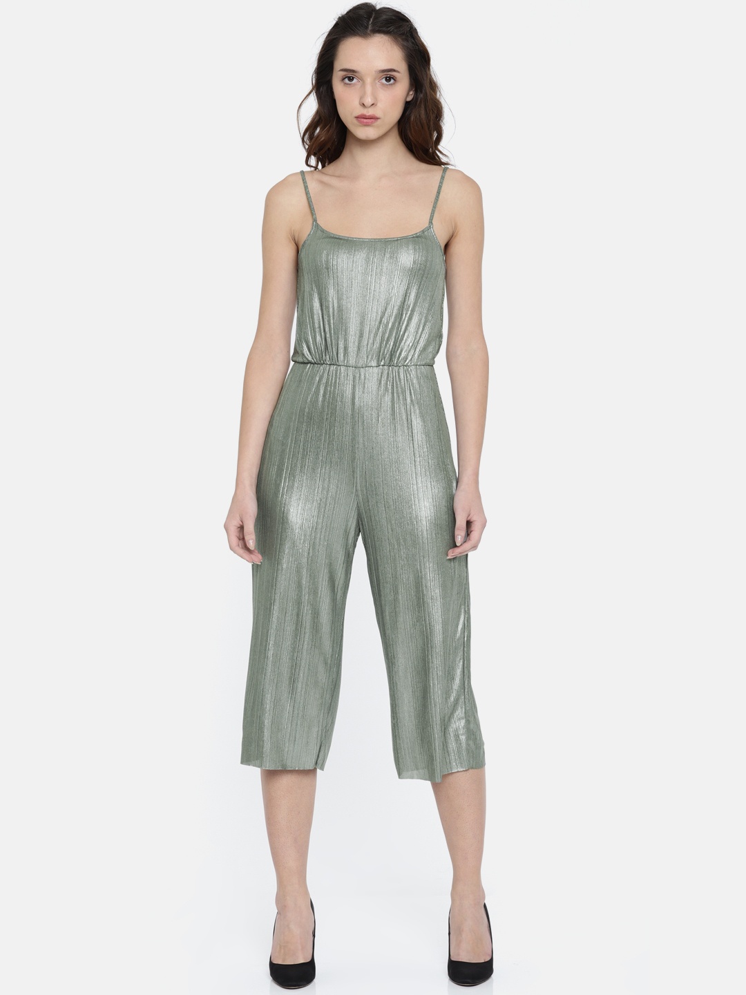 

ONLY Grey & Silver-Toned Sheen Self-Design Culotte Jumpsuit