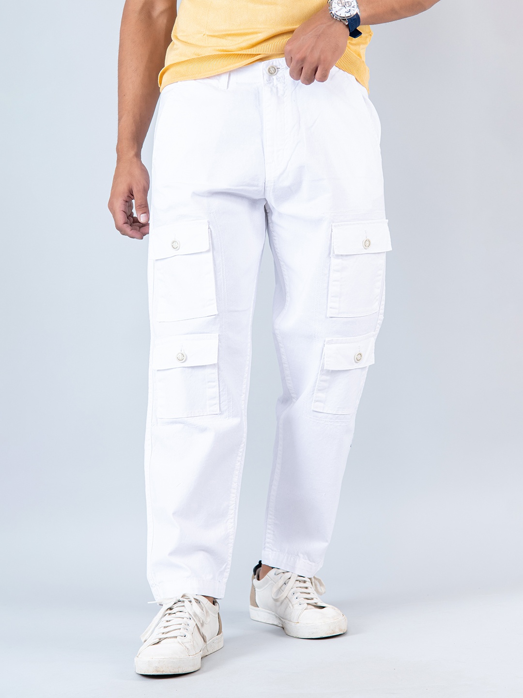 

Tistabene Men Relaxed Loose Fit Linen Cargos Trousers, White
