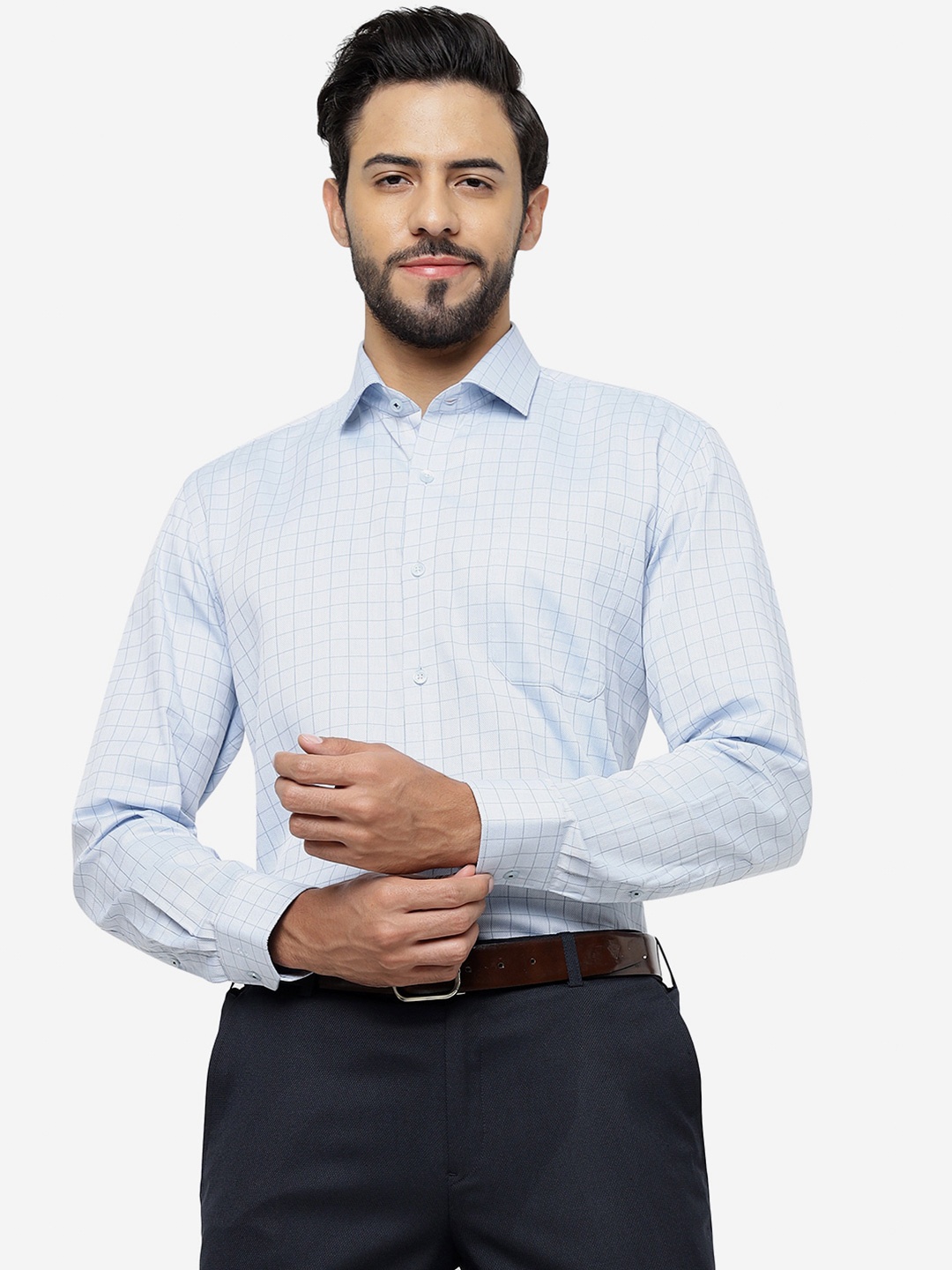 

JADE BLUE Checked Pure Cotton Formal Shirt